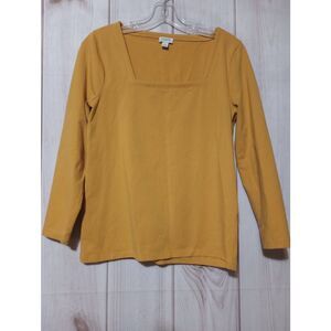 J Crew Shirt Ladies Medium Gold Square Neck Long Sleeve